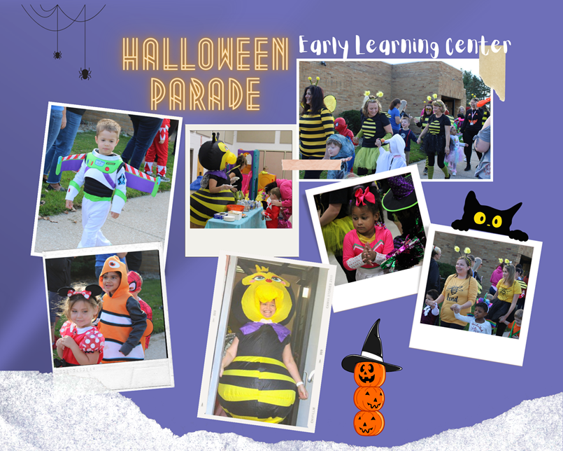 photo collage of kids dressed for halloween at preschool