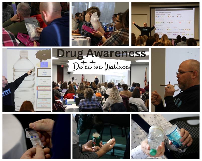 photo collage of a drug awareness event-pics of drugs in bags
