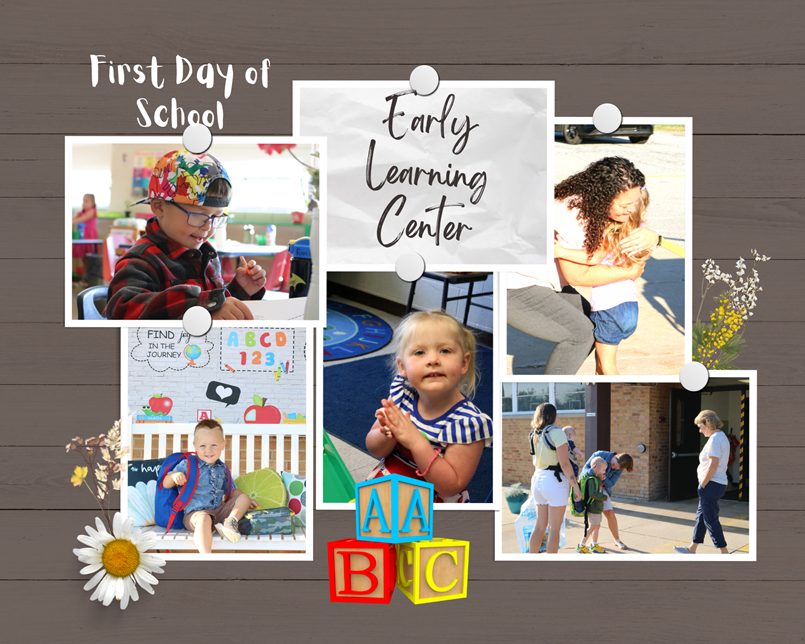 photo collage of kids on first day of school